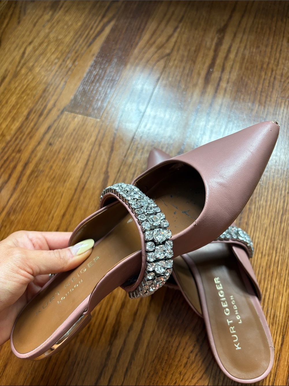 Kurt Geiger Rose Pink Crystal-Embellished Pointed Slip-On Mule